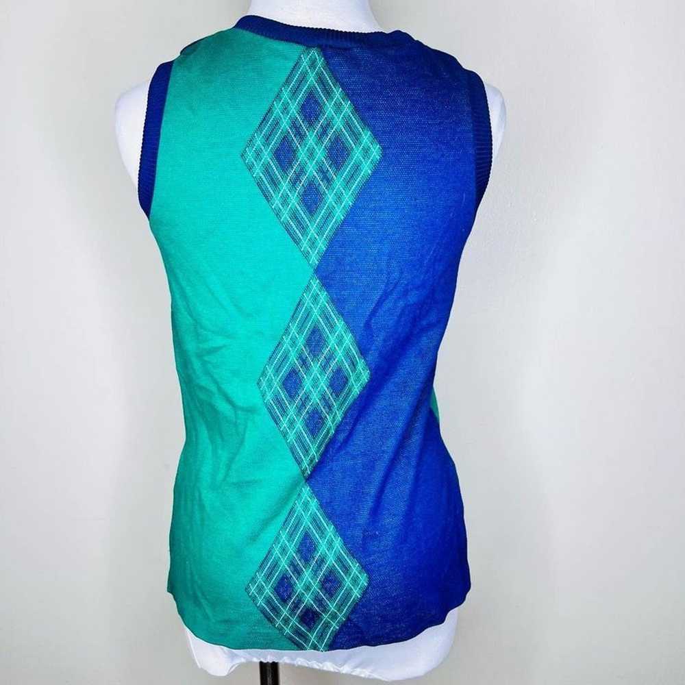 VINTAGE Y2K Sweater Vest SMALL Argyle Blue & Gree… - image 7