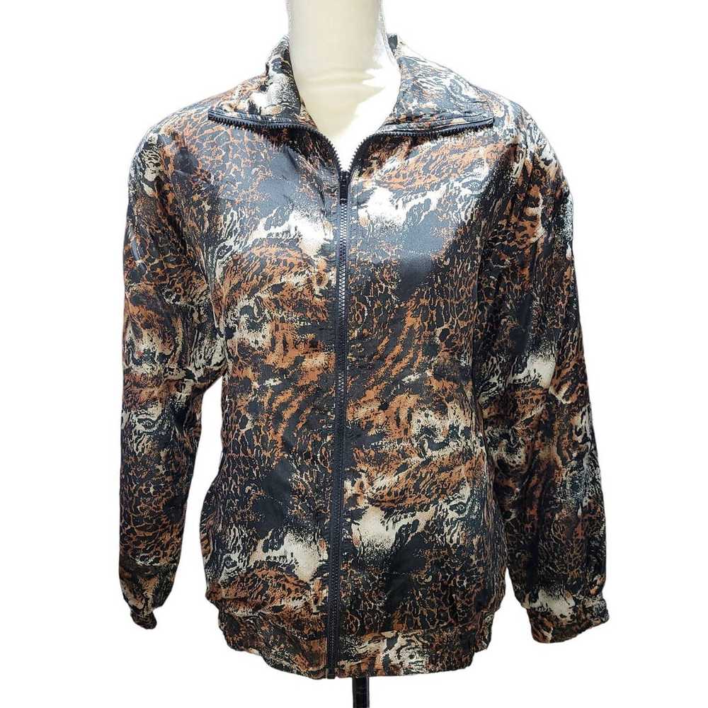 Vintage Silk Animal Print Bomber Jacket Size Smal… - image 1