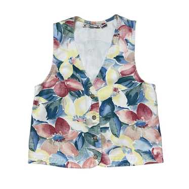 Vintage 80s 90s floral vest. Denim cotton.  Size … - image 1