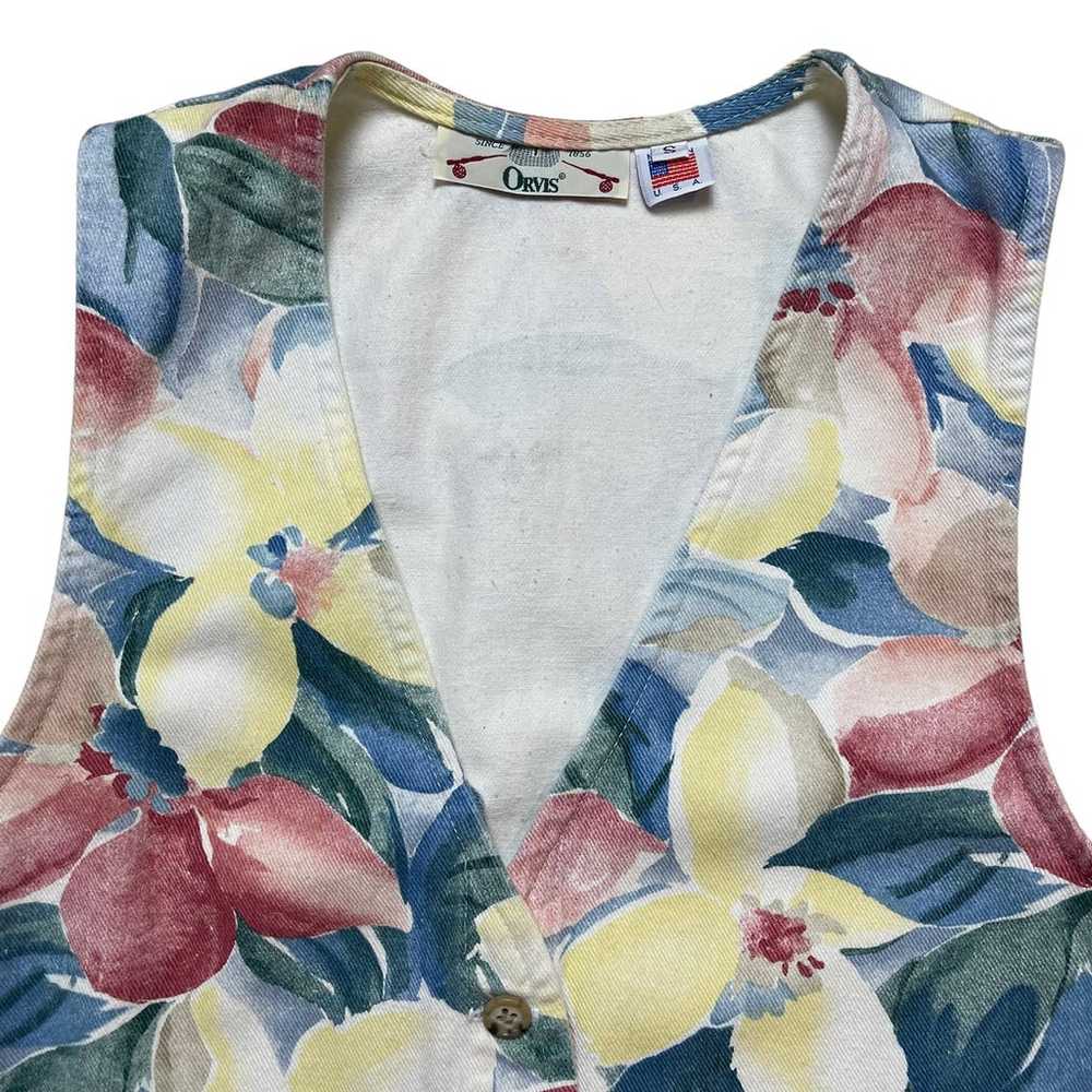 Vintage 80s 90s floral vest. Denim cotton.  Size … - image 5