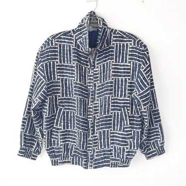 Vintage FUDA INTERNATIONAL 100% Silk Jacket Blue/… - image 1