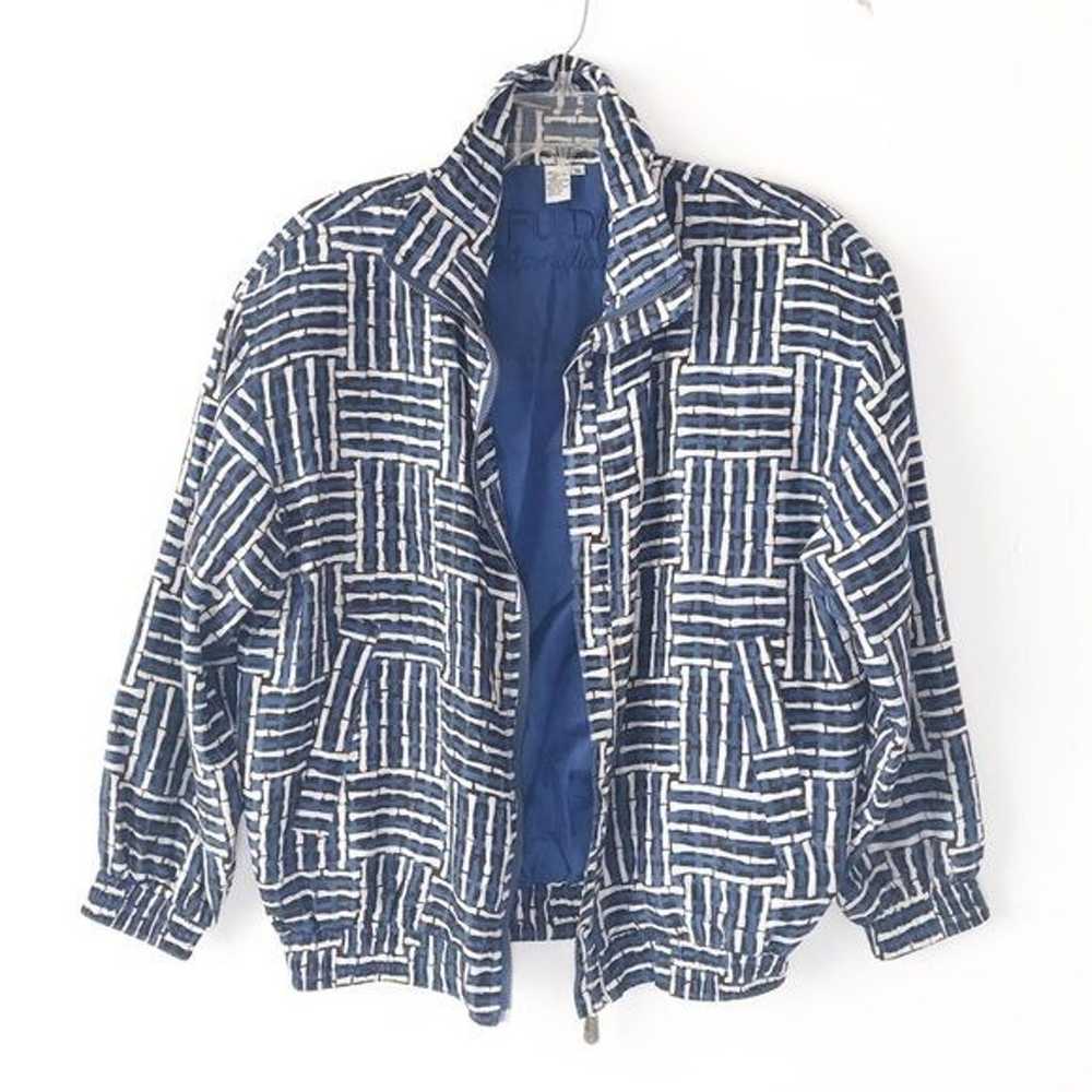 Vintage FUDA INTERNATIONAL 100% Silk Jacket Blue/… - image 2