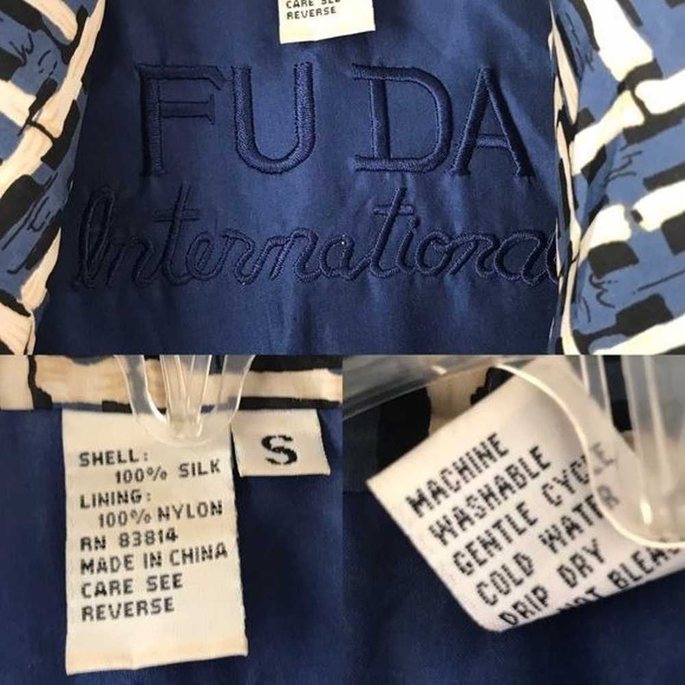Vintage FUDA INTERNATIONAL 100% Silk Jacket Blue/… - image 7