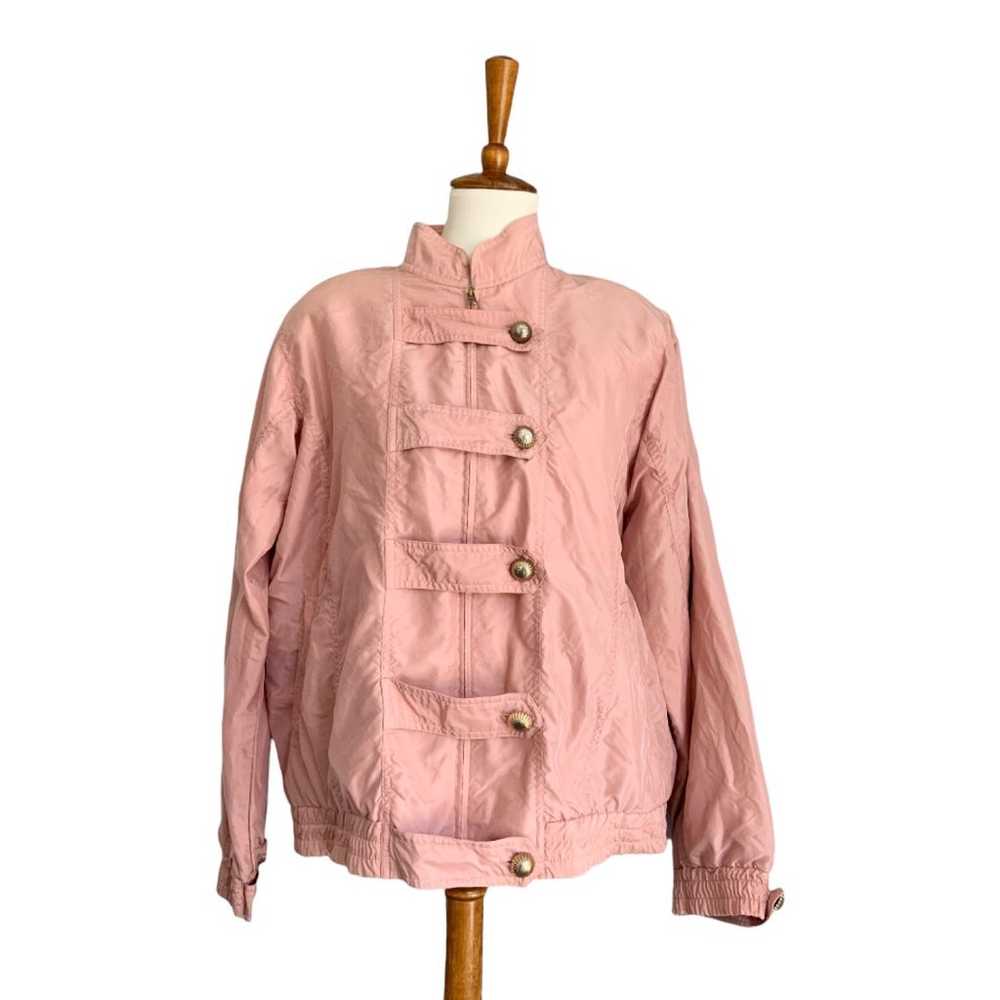Vintage 80s Hunt Club Rose Blush Pink Silk Windbr… - image 1