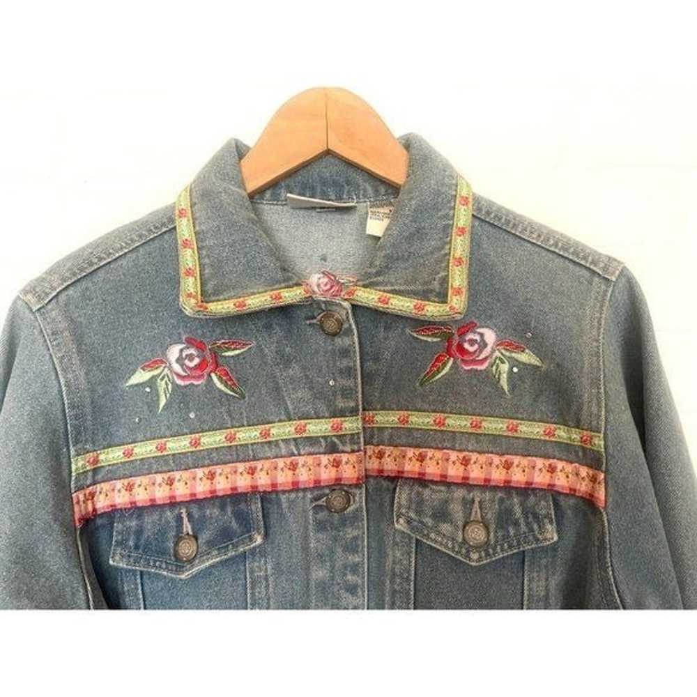 Vintage BILL BLASS Denim Jean Jacket Floral Embro… - image 5