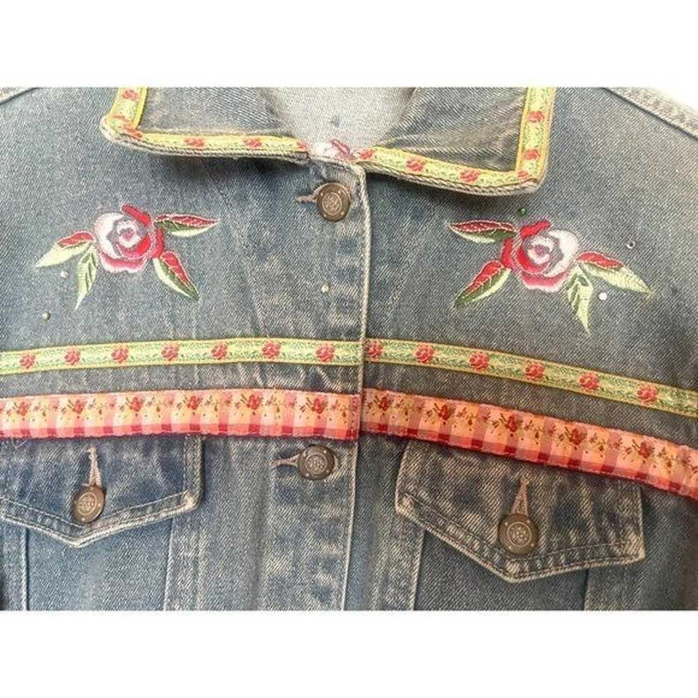 Vintage BILL BLASS Denim Jean Jacket Floral Embro… - image 6