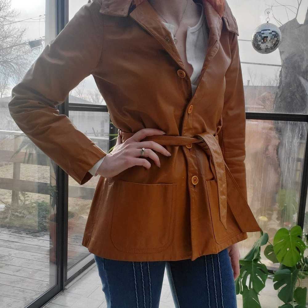 Orange Bagatelle 70s leather hooded jacket - image 2