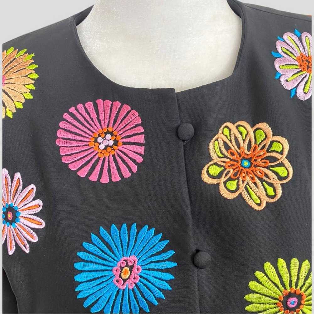 Vintage Black Silk Jacket with Multicolor Floral … - image 2