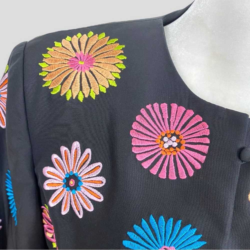 Vintage Black Silk Jacket with Multicolor Floral … - image 3