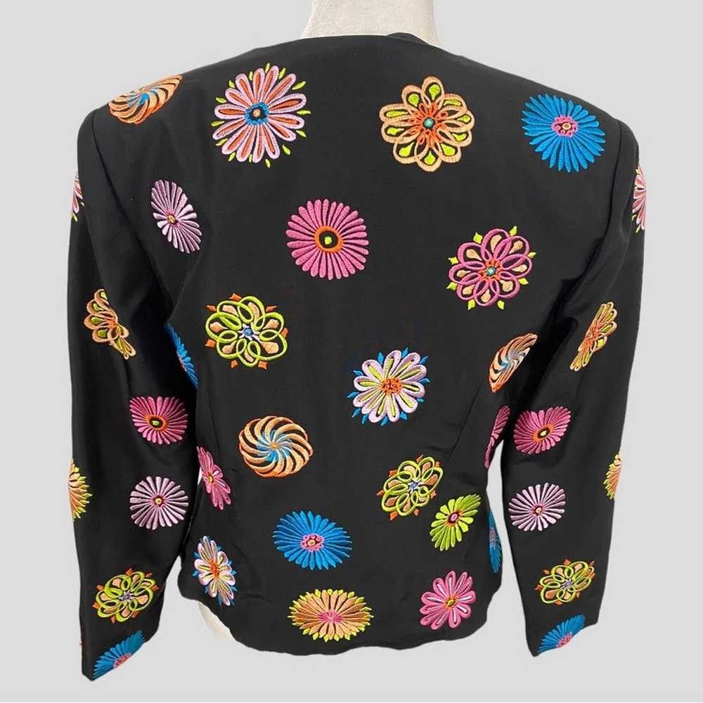Vintage Black Silk Jacket with Multicolor Floral … - image 5
