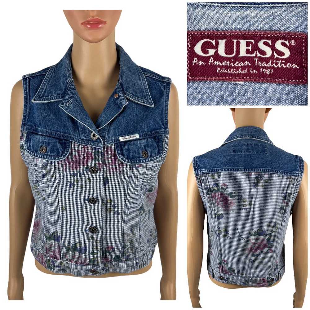 Guess Womens Small Denim Vest Floral Vintage Made… - image 1