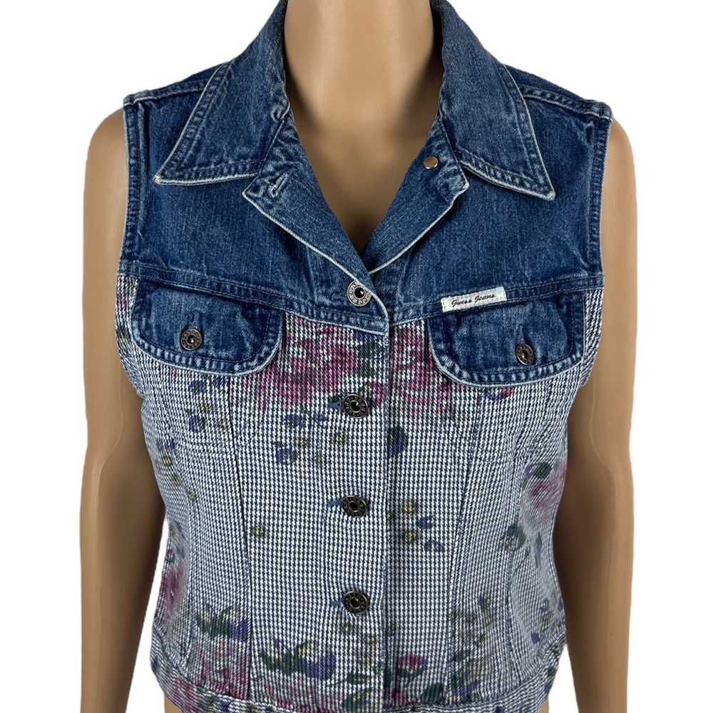 Guess Womens Small Denim Vest Floral Vintage Made… - image 2