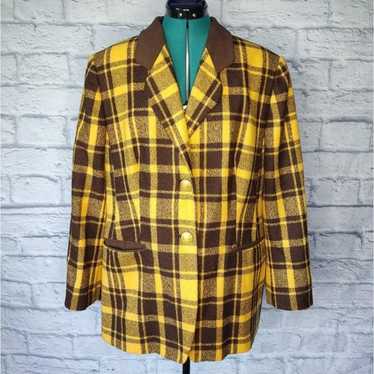 Vintage Mondi womens yellow brown wool plaid jacke