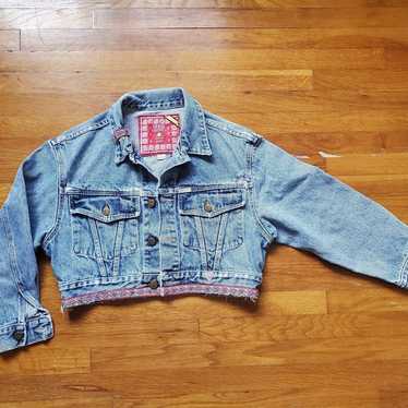 vintage GUESS cropped distressed jean jacket size… - image 1