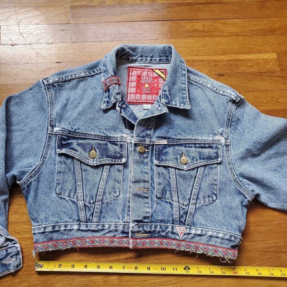 vintage GUESS cropped distressed jean jacket size… - image 2