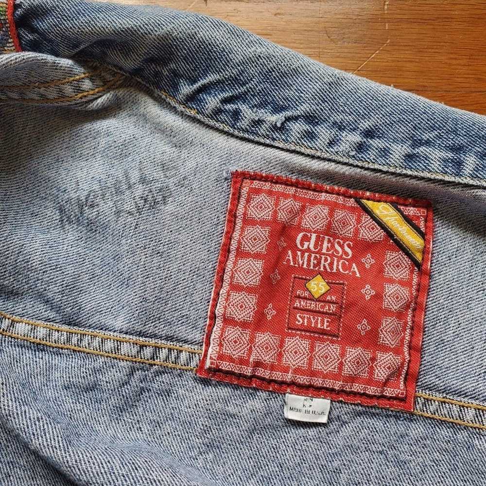 vintage GUESS cropped distressed jean jacket size… - image 5