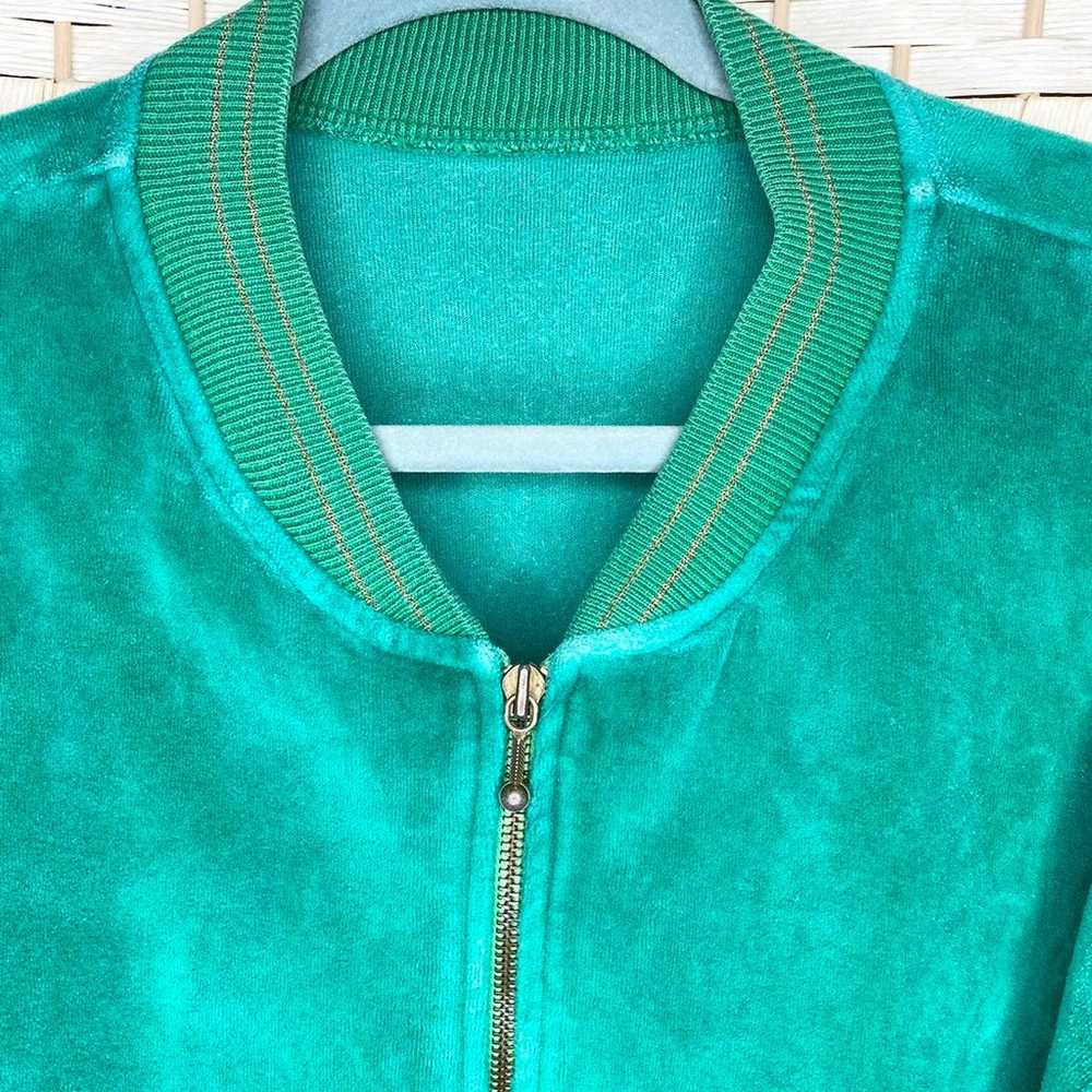 Vintage 90s Womens Green Velour Zip Up Jacket Wit… - image 2