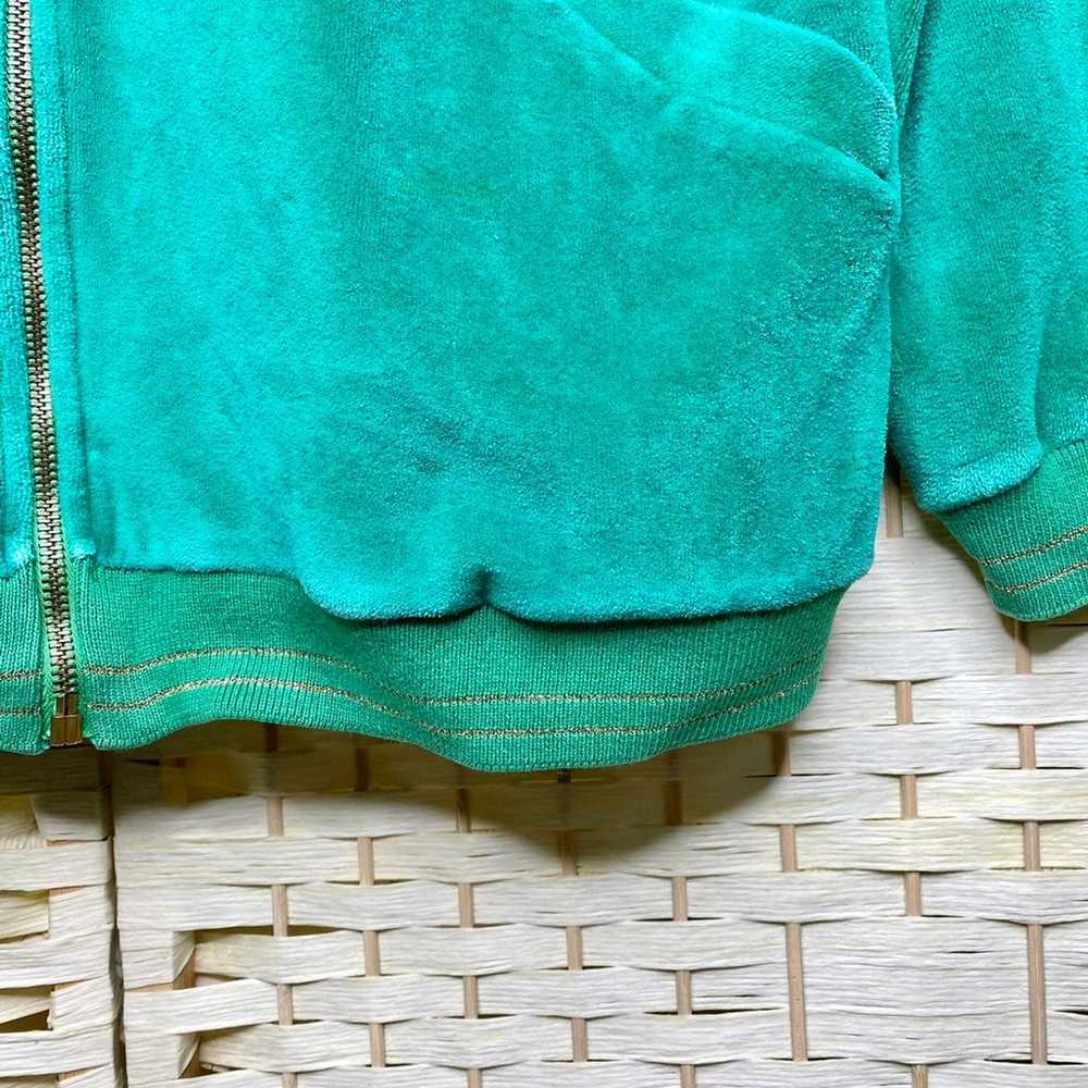 Vintage 90s Womens Green Velour Zip Up Jacket Wit… - image 3