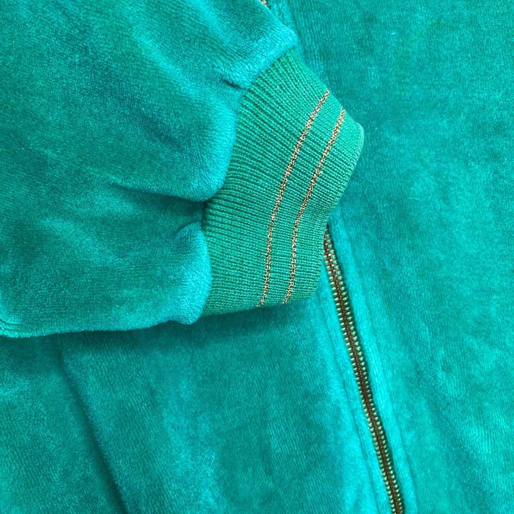Vintage 90s Womens Green Velour Zip Up Jacket Wit… - image 4