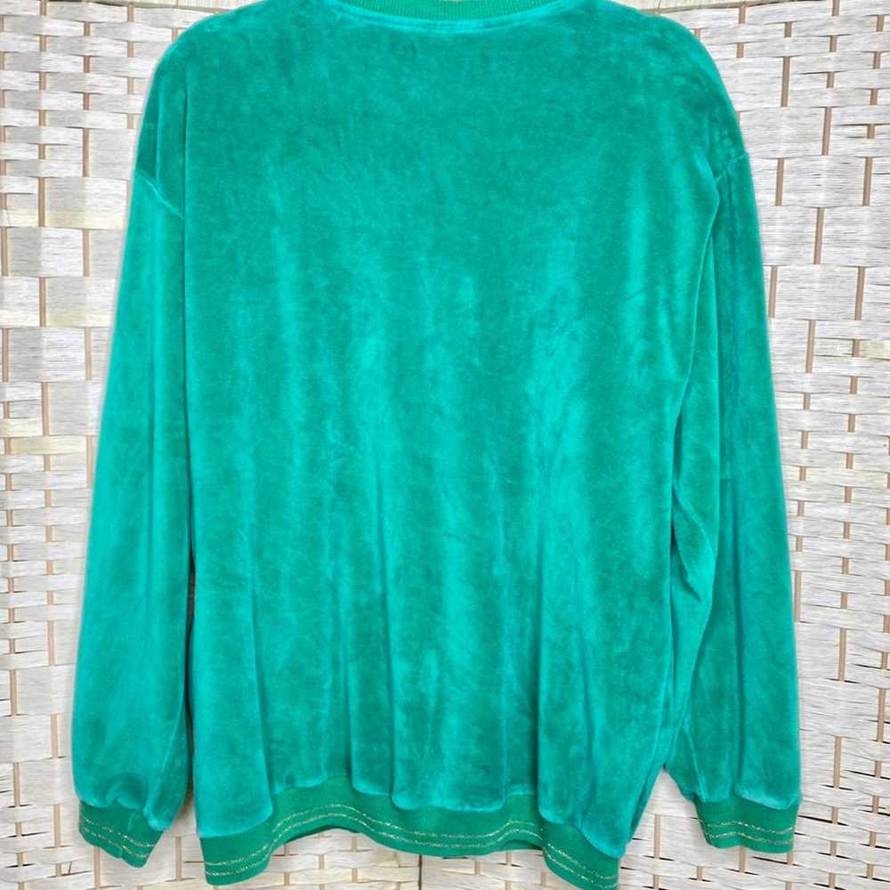 Vintage 90s Womens Green Velour Zip Up Jacket Wit… - image 5