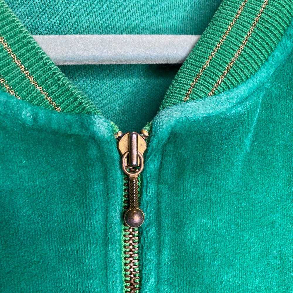 Vintage 90s Womens Green Velour Zip Up Jacket Wit… - image 9