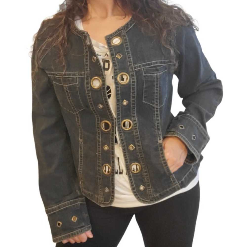 Denim jean studded grommet blazer jacket by Live … - image 1