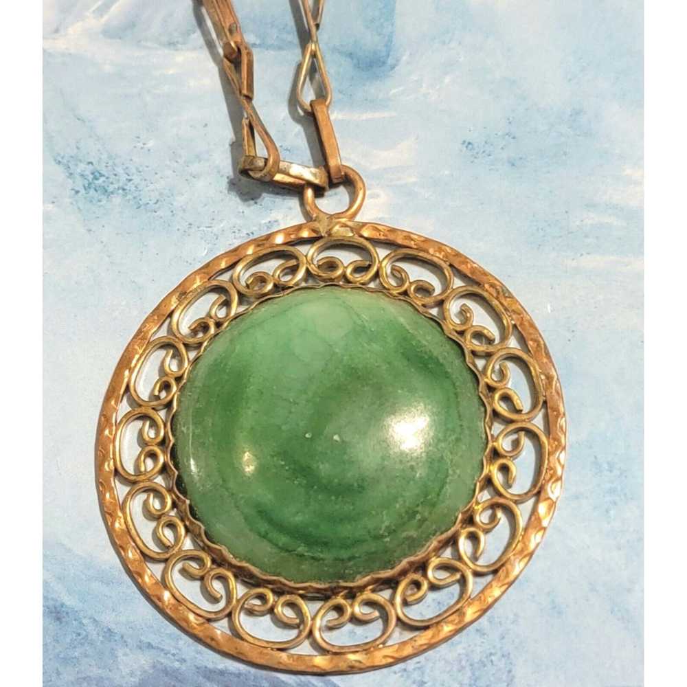 Vintage Vintage Green Agate & Copper Pendant Neck… - image 1