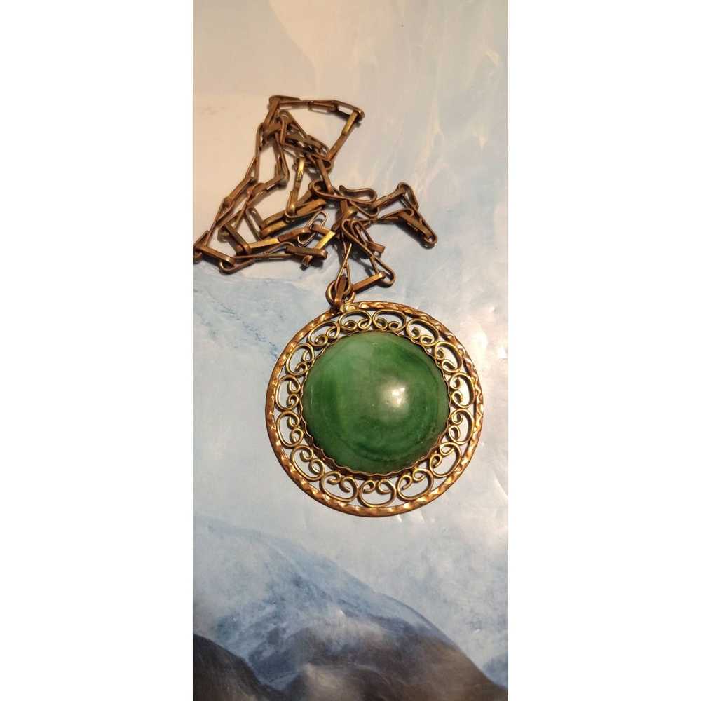 Vintage Vintage Green Agate & Copper Pendant Neck… - image 2