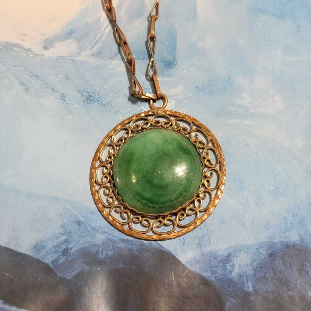 Vintage Vintage Green Agate & Copper Pendant Neck… - image 3