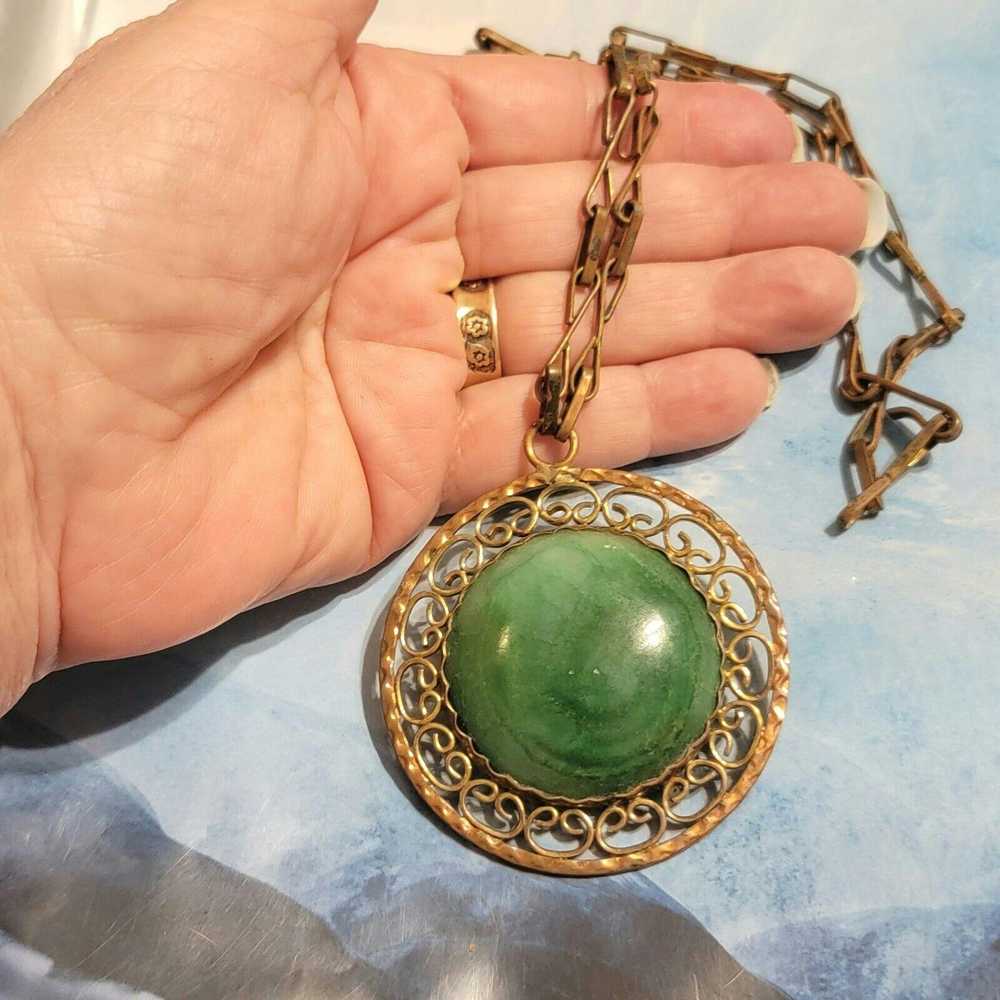 Vintage Vintage Green Agate & Copper Pendant Neck… - image 4