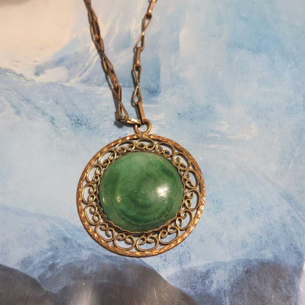 Vintage Vintage Green Agate & Copper Pendant Neck… - image 5