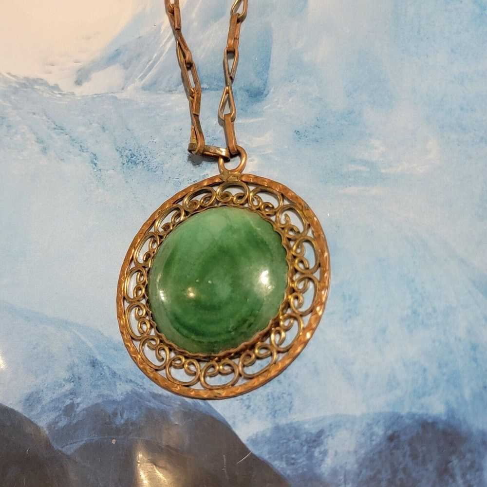 Vintage Vintage Green Agate & Copper Pendant Neck… - image 6