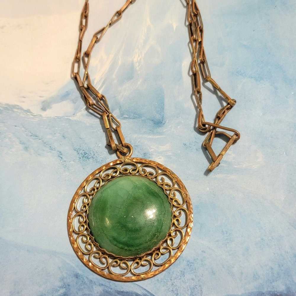 Vintage Vintage Green Agate & Copper Pendant Neck… - image 7