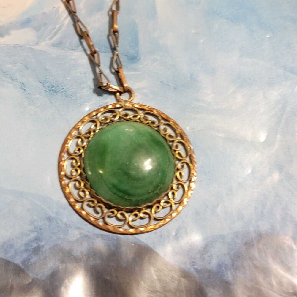 Vintage Vintage Green Agate & Copper Pendant Neck… - image 8