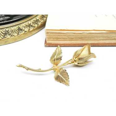 Vintage Vintage Gold Tone Long Stemmed Rose Flowe… - image 1