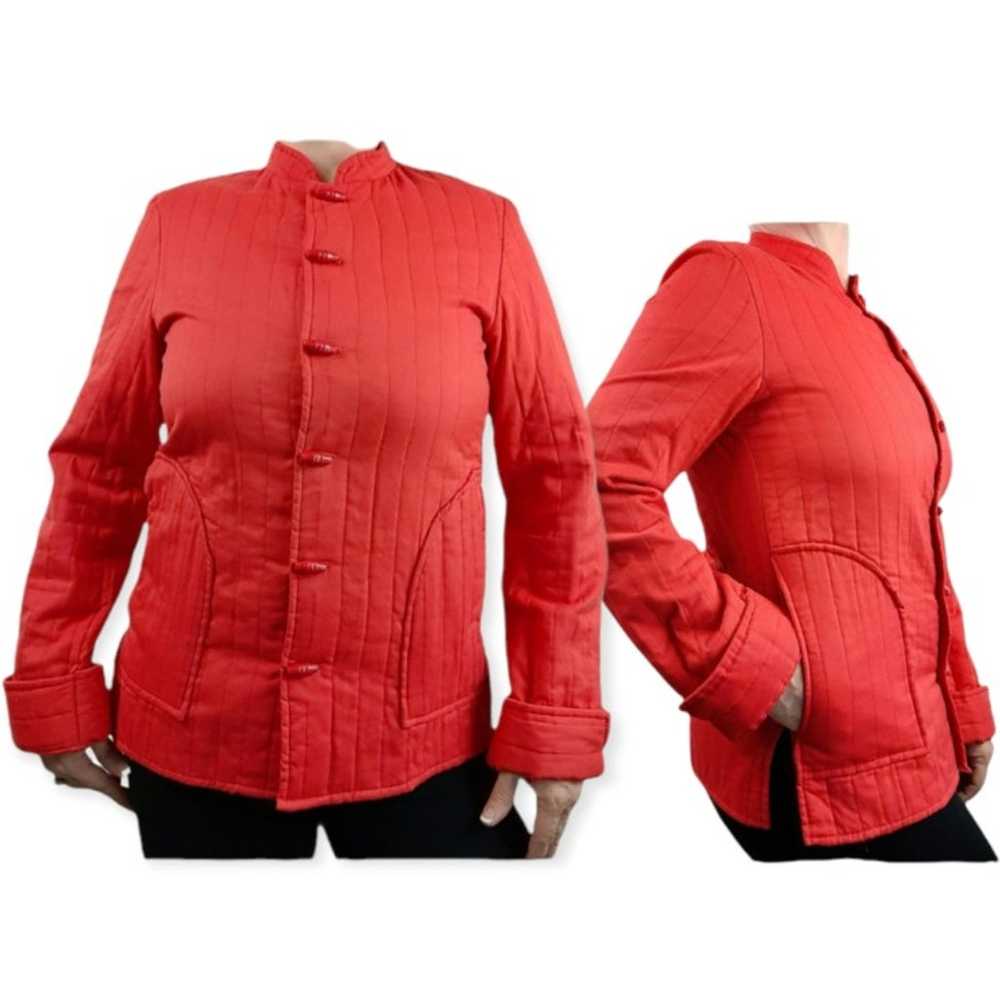 VTG 70s Montgomery Ward Red Quilted Jacket Toggle… - image 1