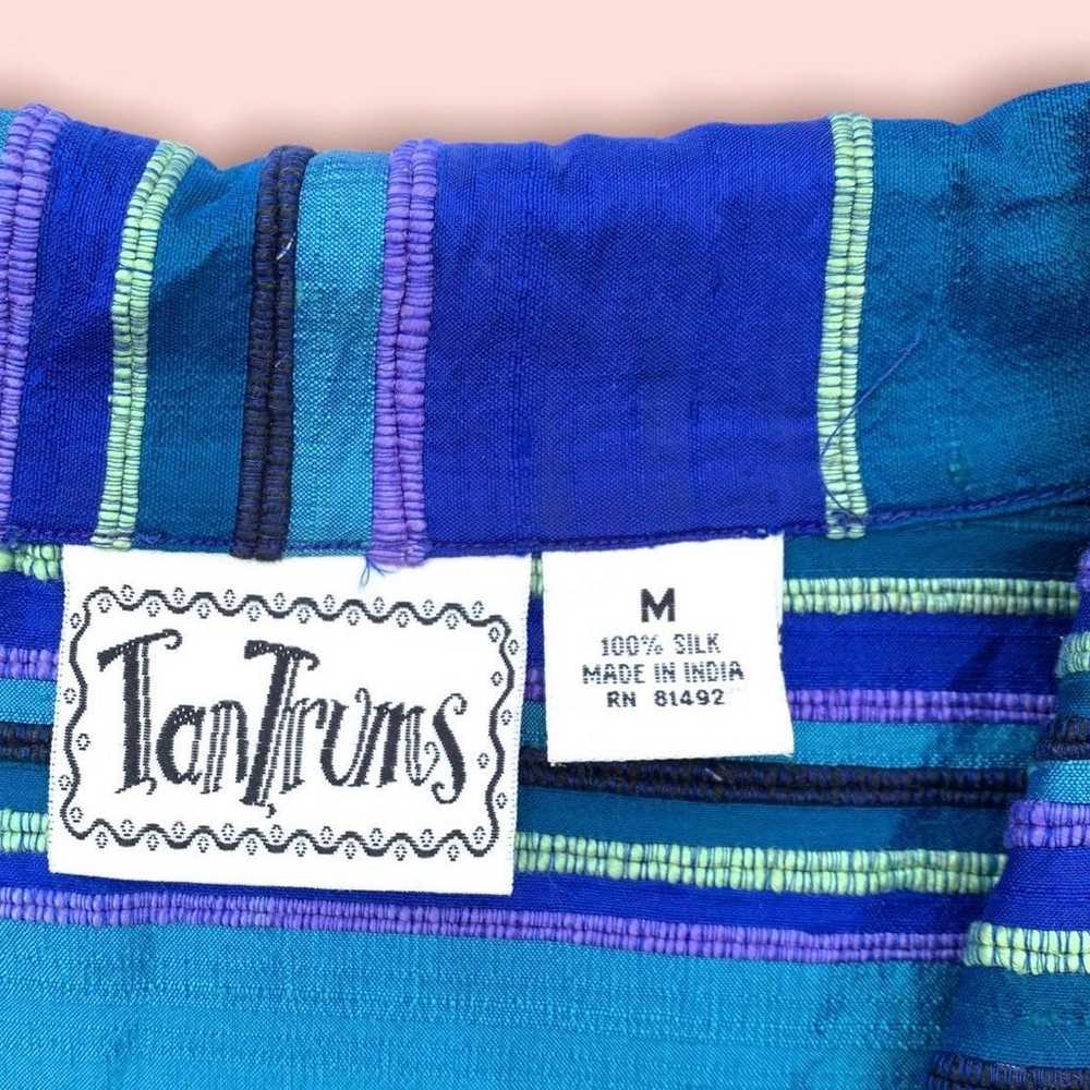 Vintage 1990s Tantrums Blue Silk Striped Button-D… - image 5