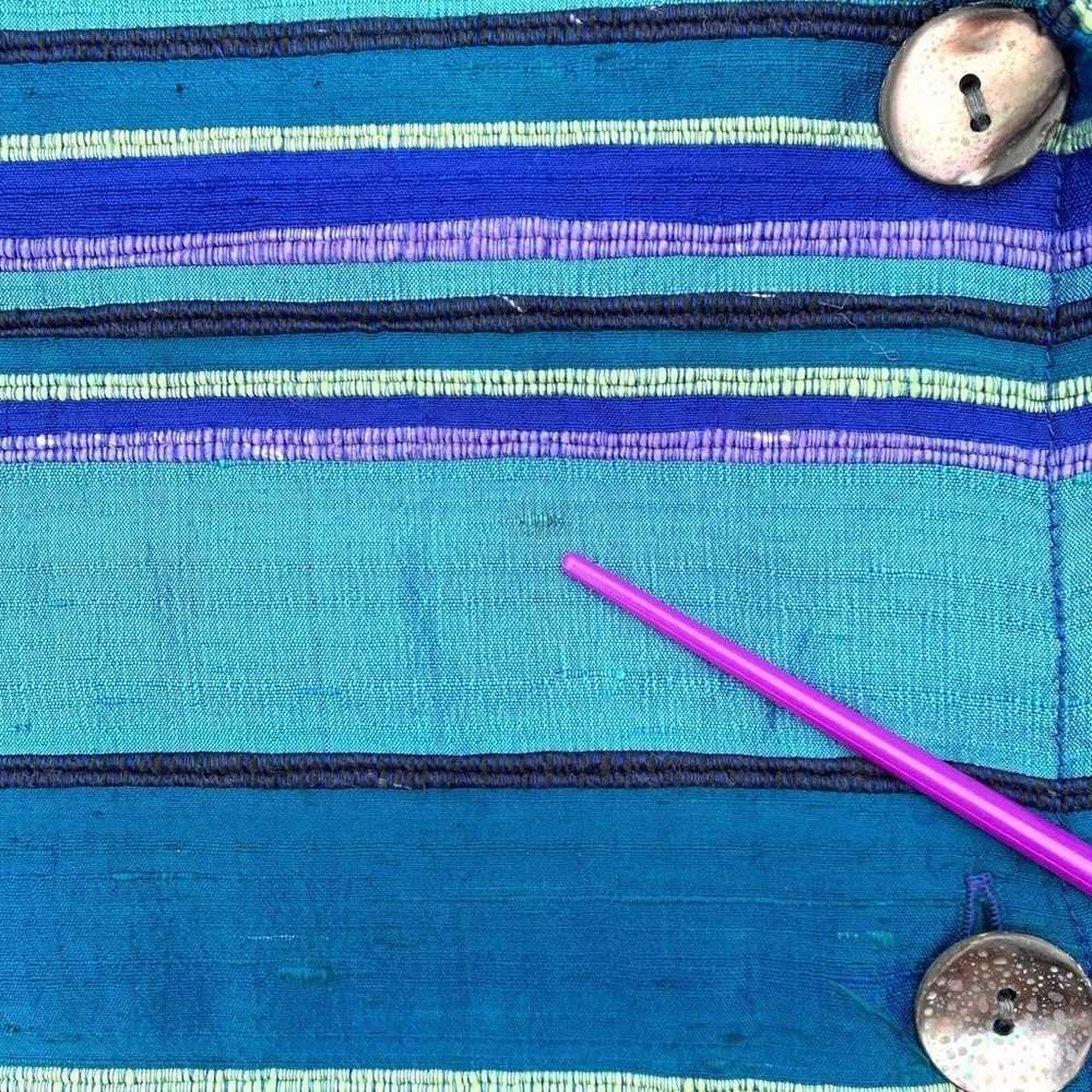 Vintage 1990s Tantrums Blue Silk Striped Button-D… - image 6