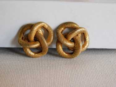 Gold Miriam Haskell Triple Loop Clip On Earrings - image 1