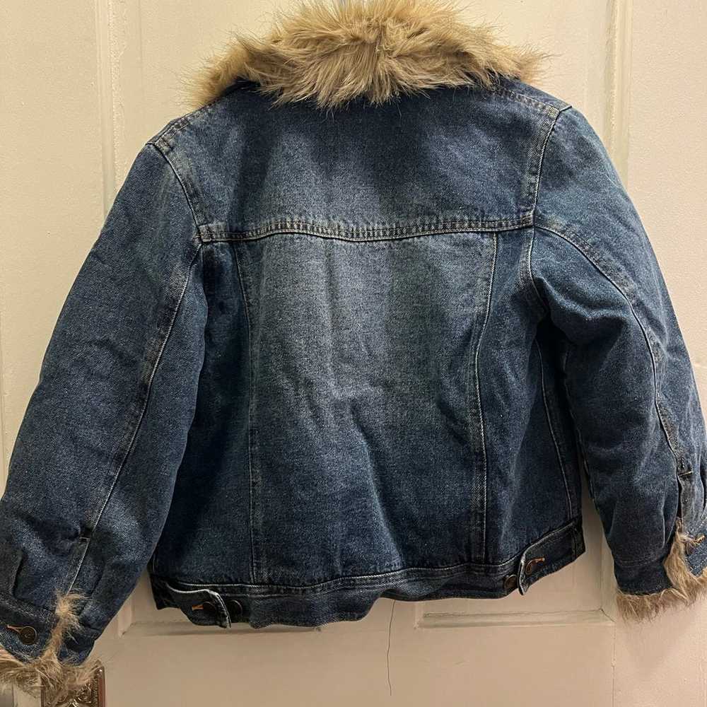 Vintage 2000s Faux Fur Denim Jacket w Warm Lining - image 4