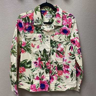Vintage Norm Thompson Floral Denim Jacket Medium - image 1