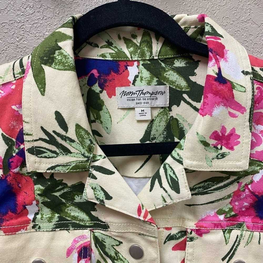 Vintage Norm Thompson Floral Denim Jacket Medium - image 2