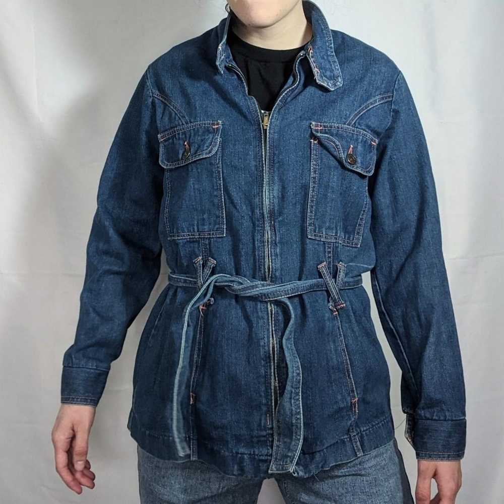 Vintage 70's Denim Trench Style Jacket with Tie - image 1