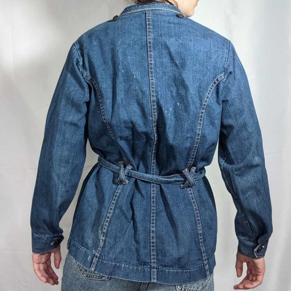 Vintage 70's Denim Trench Style Jacket with Tie - image 2