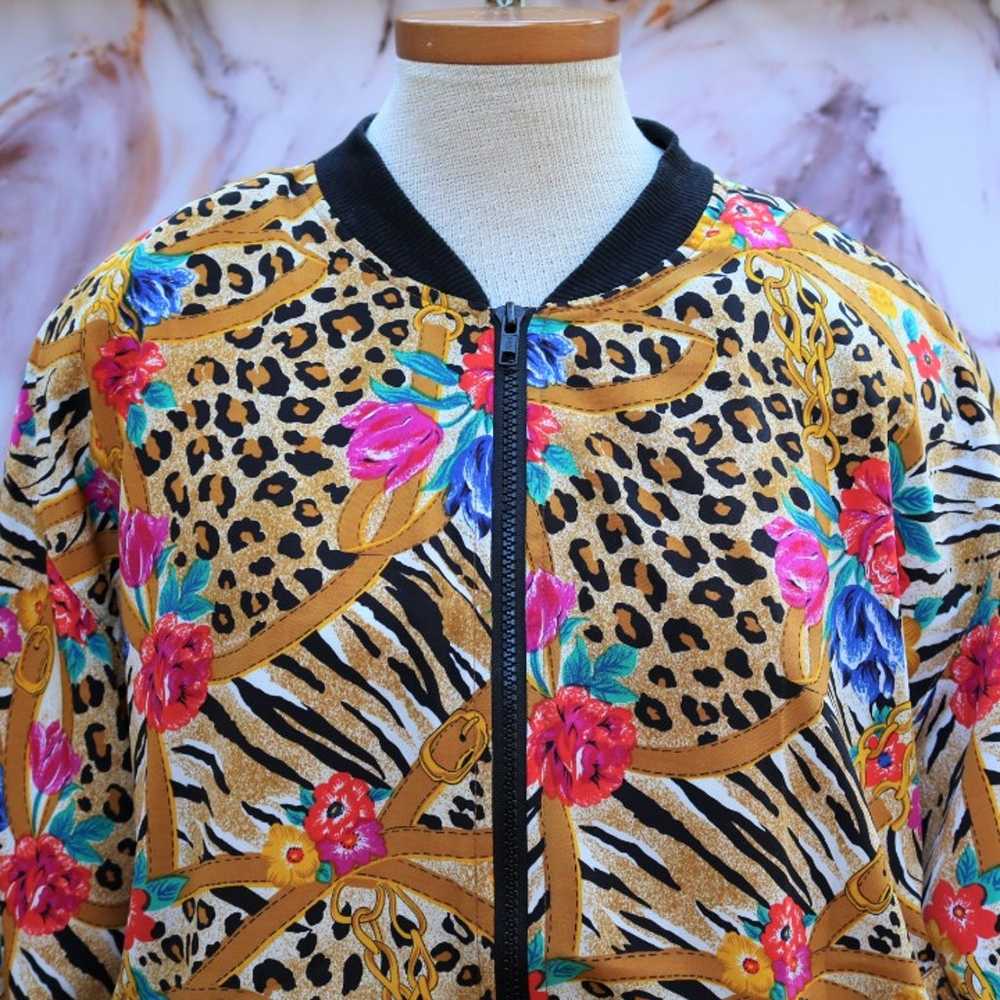 Vtg 90s Floral Leopard Print Jacket Sz M - image 3