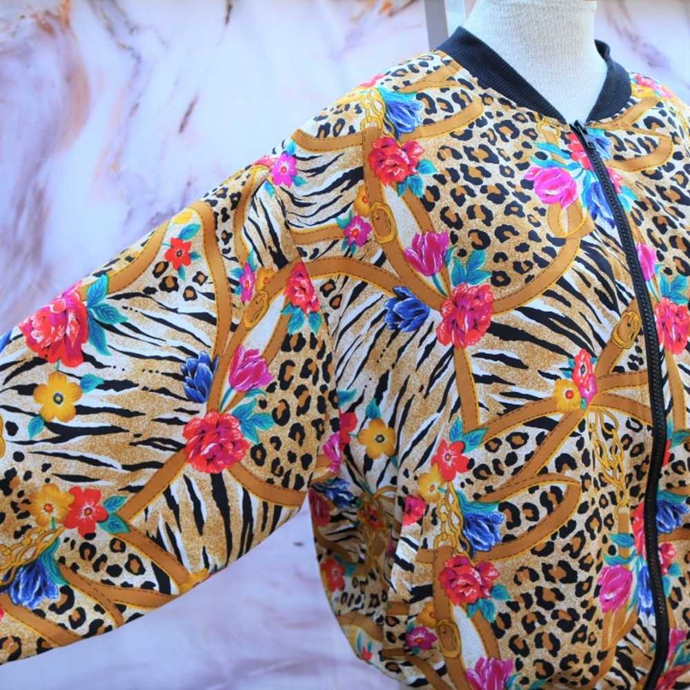 Vtg 90s Floral Leopard Print Jacket Sz M - image 4