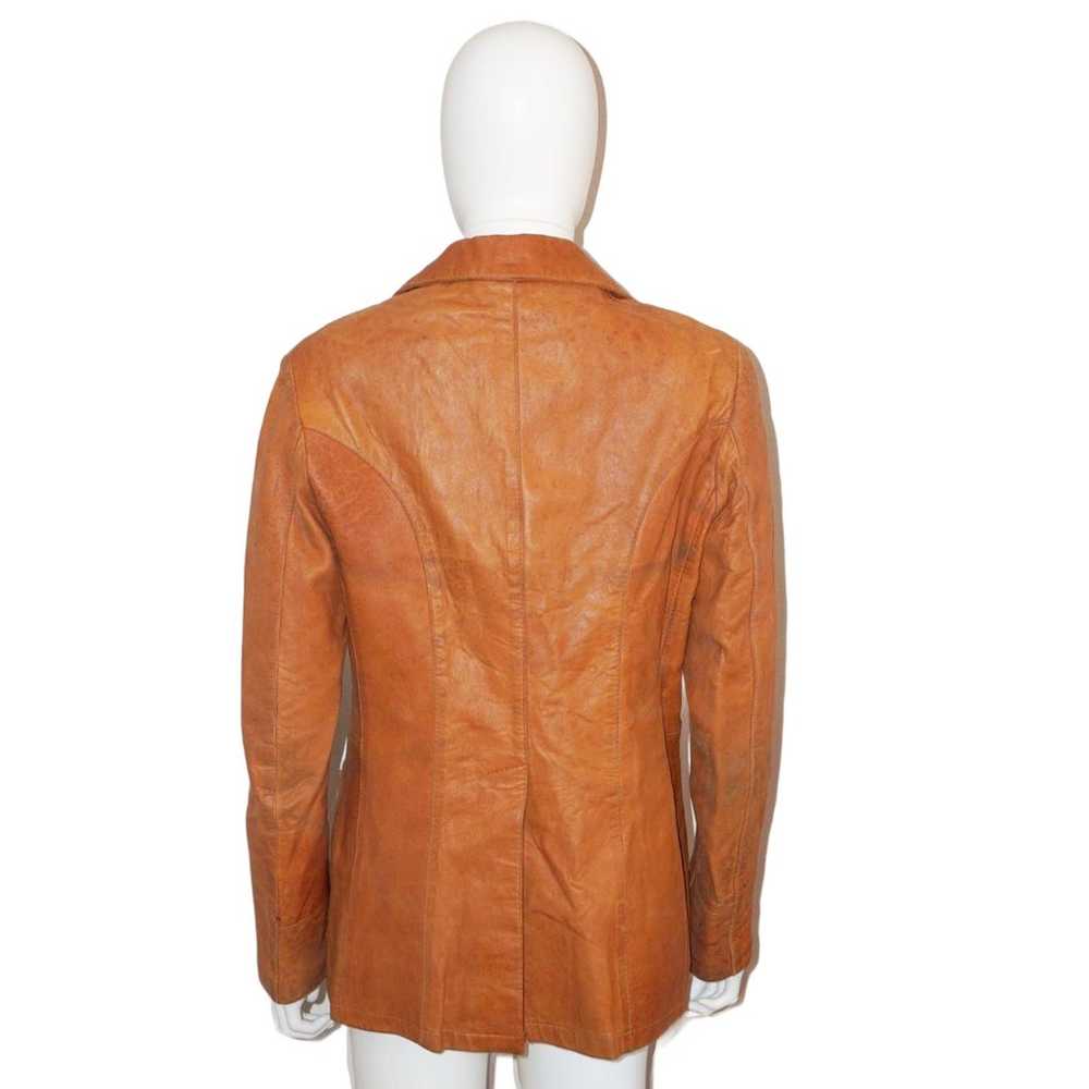 VINTAGE 80s Brown Leather Buttoned Tailored Jacket - image 2