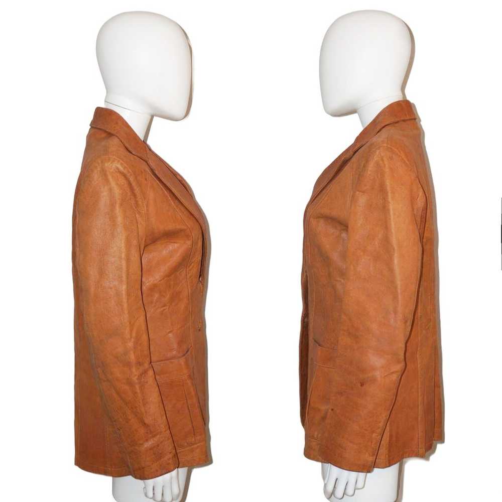 VINTAGE 80s Brown Leather Buttoned Tailored Jacket - image 3