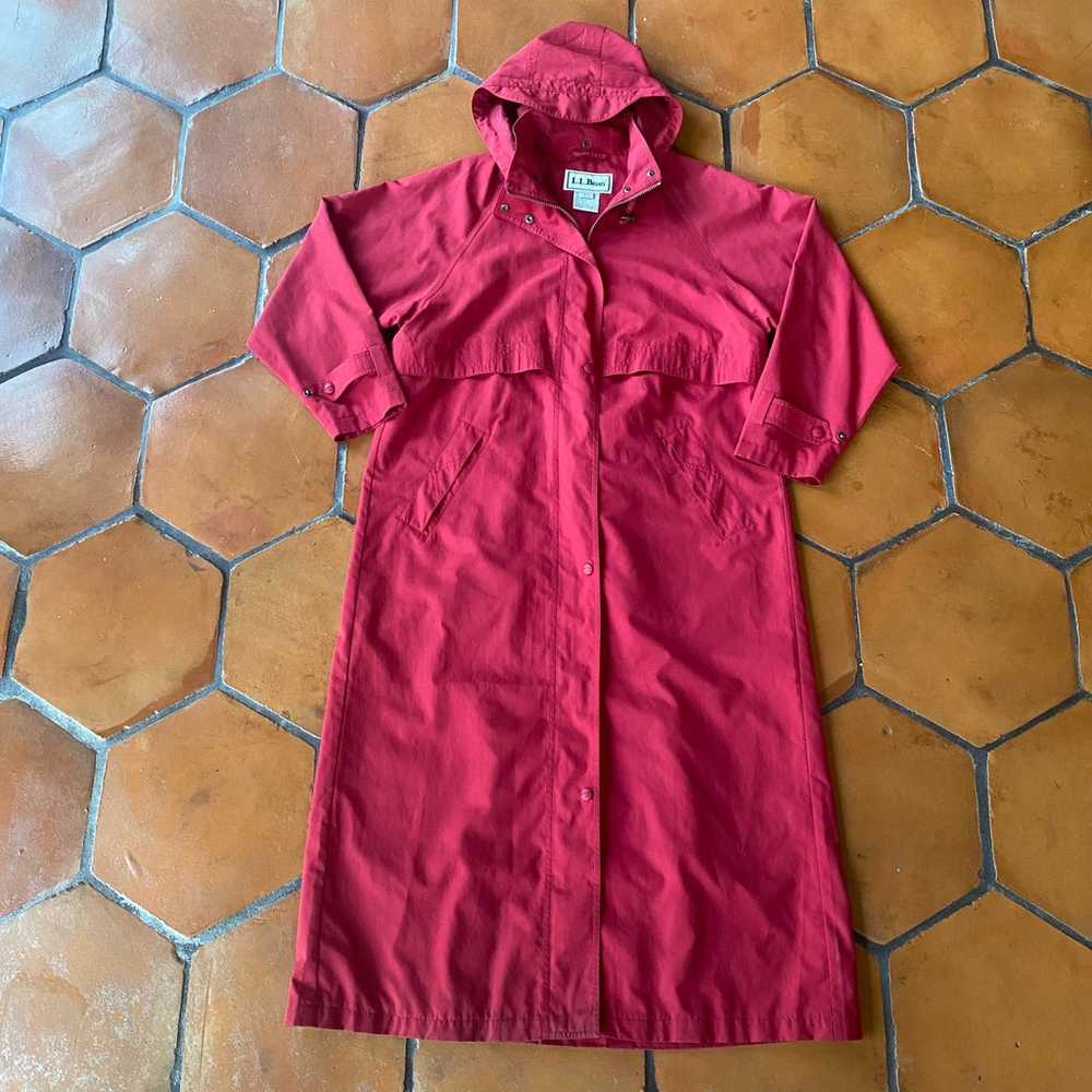 Vintage LL Bean Red Hooded Long Maxi Duster Rain … - image 1