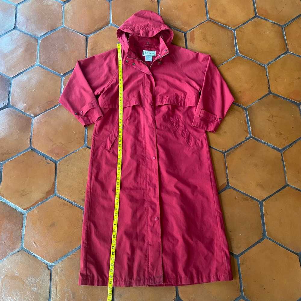 Vintage LL Bean Red Hooded Long Maxi Duster Rain … - image 5